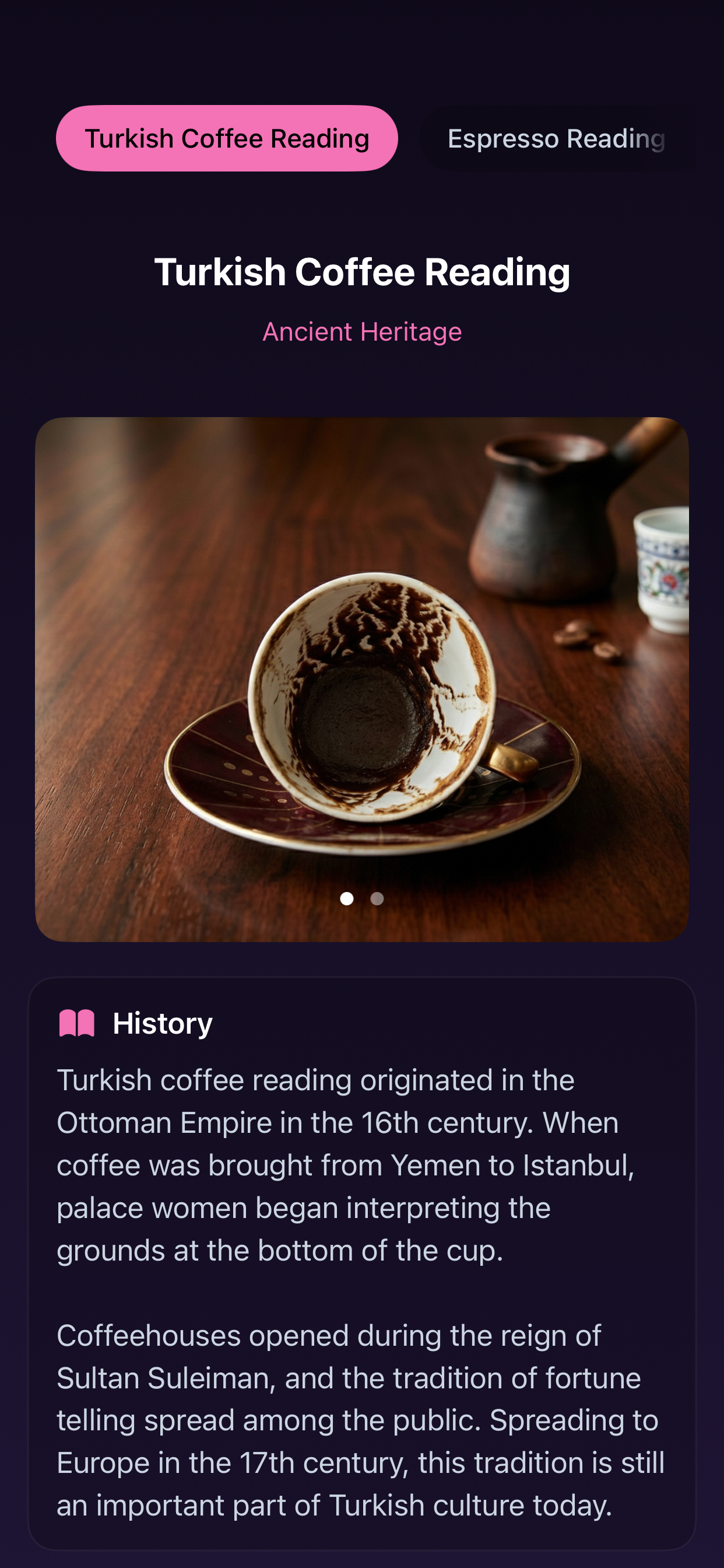 Turkish coffee reading guide screen