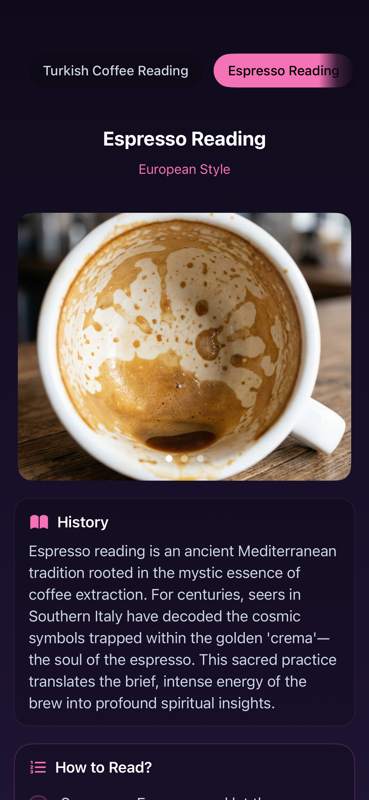 Espresso reading guide screen