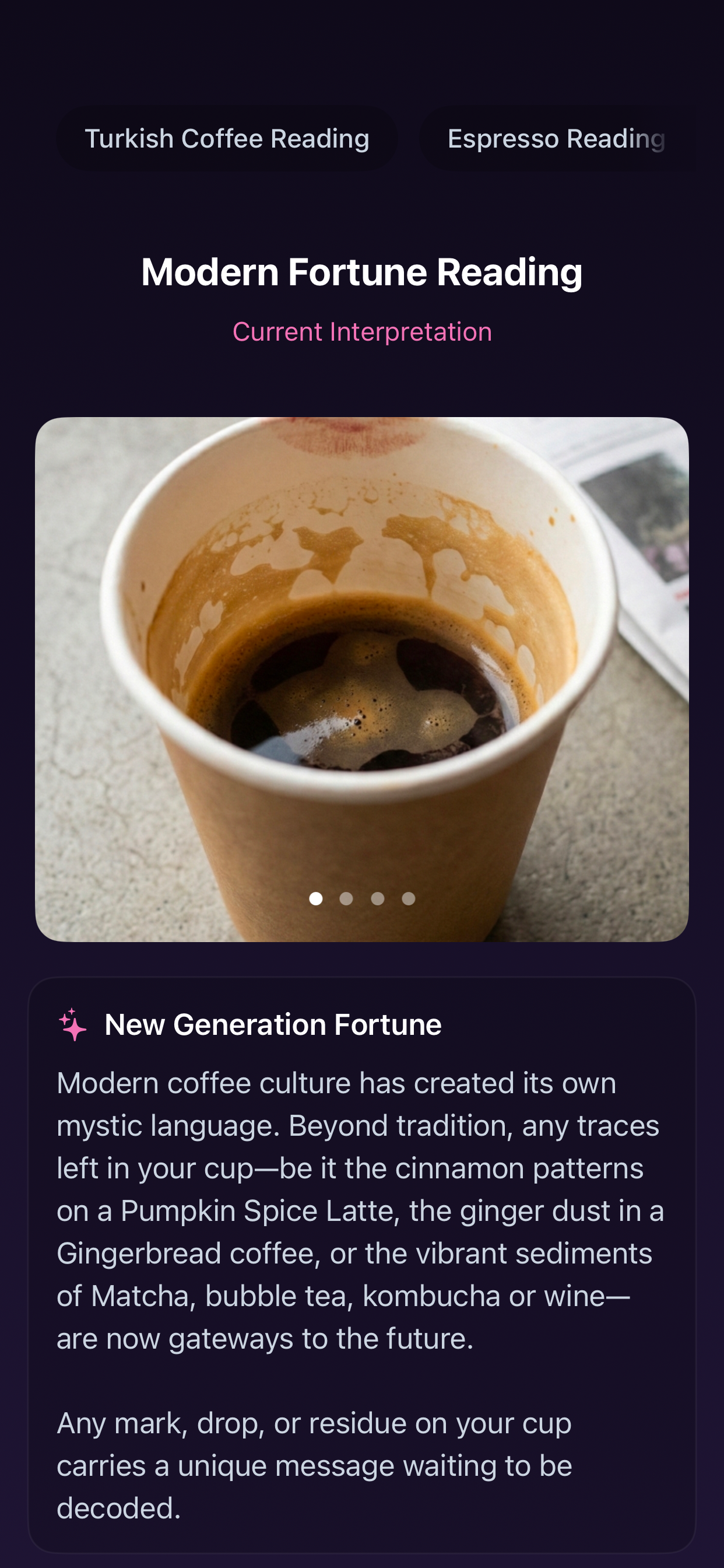 Modern fortune reading guide screen